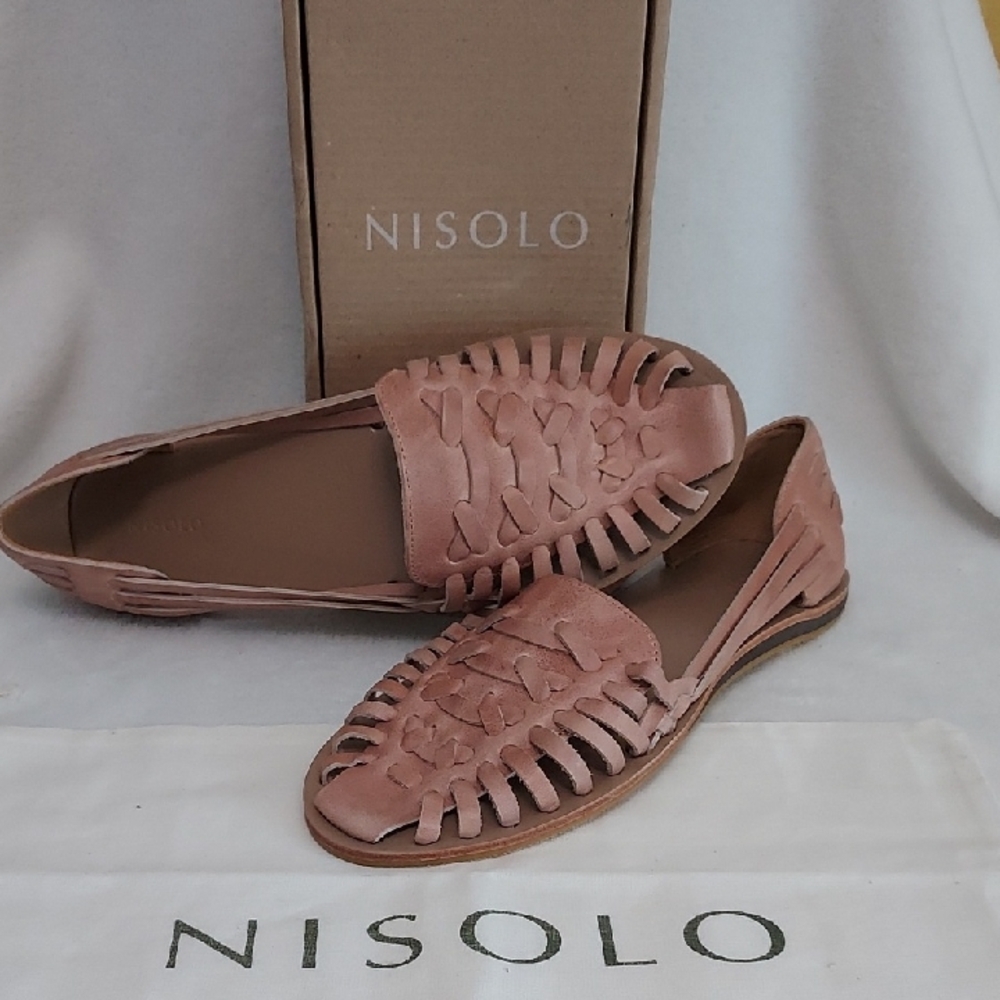 Nisolo Blush Woven Leather Huarache Sandals